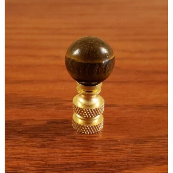 Lamp Finial Natural Tiger Eye Sphere Ball Gemstone Brass Base Small - Picture 2 of 4
